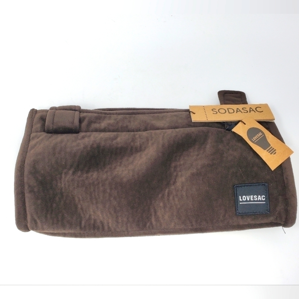 NWT LOVESAC SOFA COUCH ACCESSORY SODASAC BEVERAGE KEEPER BROWN VELOUR